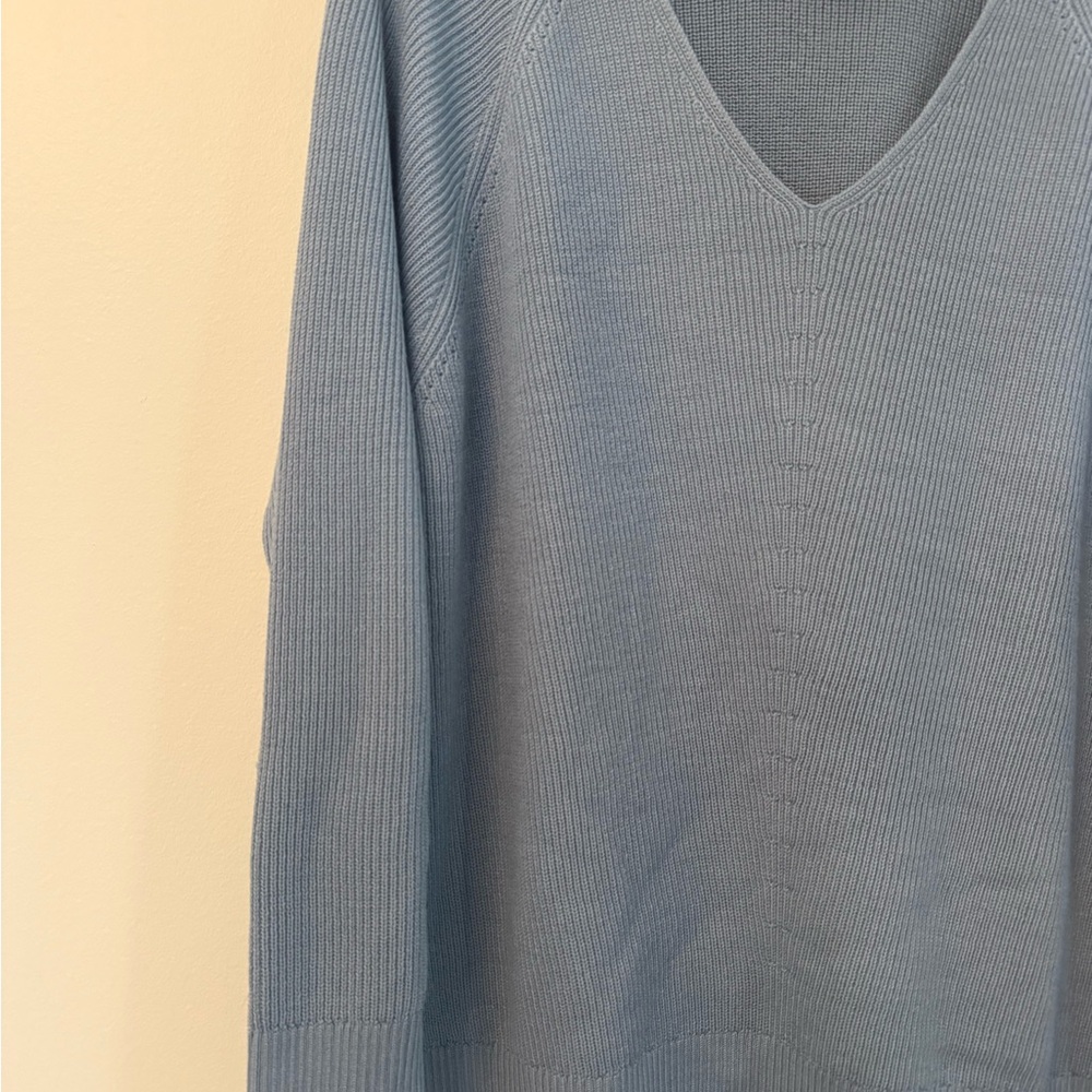 Athleta Light Blue V-Neck Sweater - Picture 2 of 3